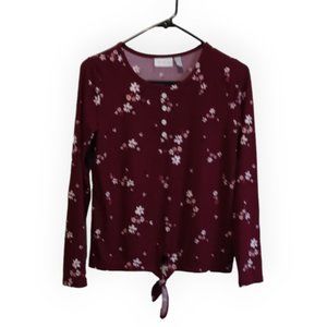 Children Place Girls Ribbed Floral Tie Front Long Sleeve Top Size 14